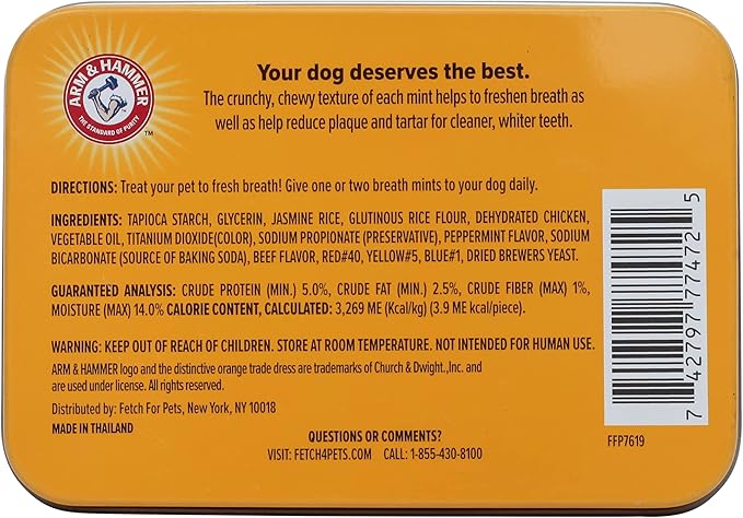 Arm & Hammer for Pets Tartar Control Dental Mints for Dogs, Reduces Plaque & Tartar Buildup Without Brushing, Freshens Dog Breath, Beef Flavor, Fresh Mint Scent, 40 Count, Medium Breeds - 2 Pack