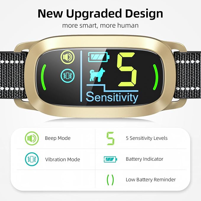 FAFAFROG Dog Bark Collar, Rechargeable Smart Collar, Anti Barking Training Collar with 5 Adjustable Sensitivity Beep Vibration, Bark Collar for Large Medium Small Dogs (Gold)