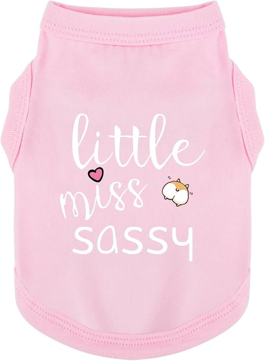Paiaite Dog Clothes Fashionable Sleeveless Pet Vest: 'Little Miss Sassy' Printed Cotton Dog Shirt, Ideal for Small, Medium, and Large Breeds, Ensuring Comfort and Breathability Pink XS