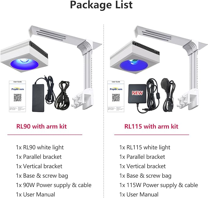 PopBloom 2026 New Launch 120W WiFi & APP Programmable LED Reef Aquarium Light, for 36" 48" 50" 72" Marine SPS LPS Corals & Saltwater Tanks (RL115 with Arm Kit)