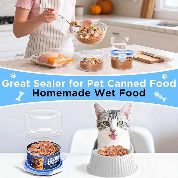 2 Pack Cat Food Can Covers Lids, Reusable Airtight Can Cover Pet Food Container - Keeps Canned Cat Food, Cat Wet Food Fresh, Odor-Free, with a SUS 304 Spoon for Easy Scooping