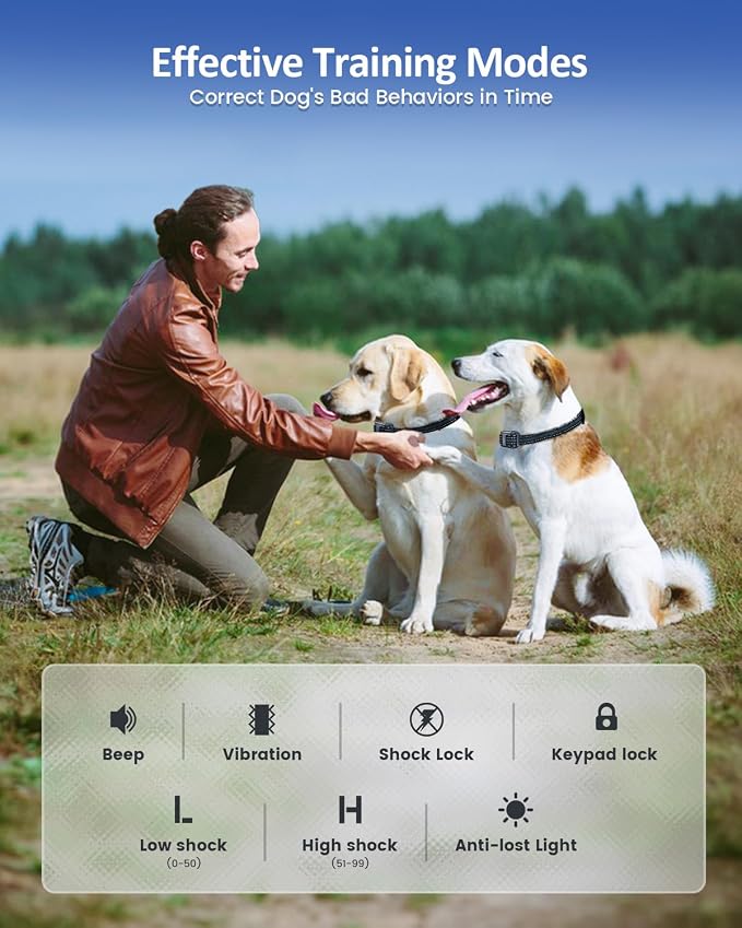 SLOPEHILL Dog Training Collar with Remote, 4200FT Electric Shock Collar,Waterproof E-Collar with Beep, Vibration, Shock, Flash Light and No Shock Mode, for 8-140lbs Small Medium Large Dogs,Dark Blue