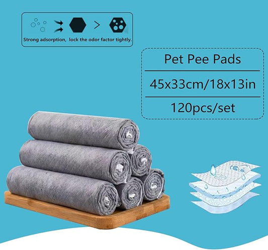 Guinea Pig Pee Pads, Disposable Rabbit Cage Liners, Charcoal Odor Controlling Absorbent Waterproof Pee Pads for Hamster, Bunny, Ferret, Chinchilla and Other Small Animals (18" x 13", 120 PCS)