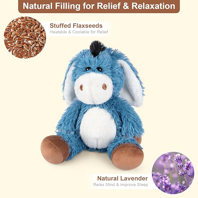 SuzziPals Heatable and Coolable Donkey Stuffed Animals, Microwavable Stuffed Animal Heating Pads for Soothing, Lavender Scent Donkey Plush for Discomfort, Plushies Gift for Kids & Aldults