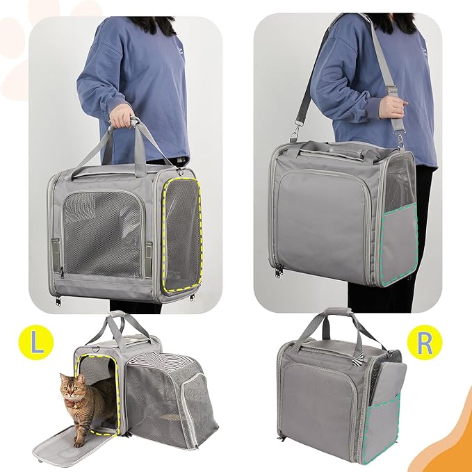 Cat Carrier with Litter Box for Large Cats Up to 25lbs, Expandable Soft-Sided Pet Travel Carrier, Breathable Foldable Cat Bag for Car Ride, Vet Visit & Camping