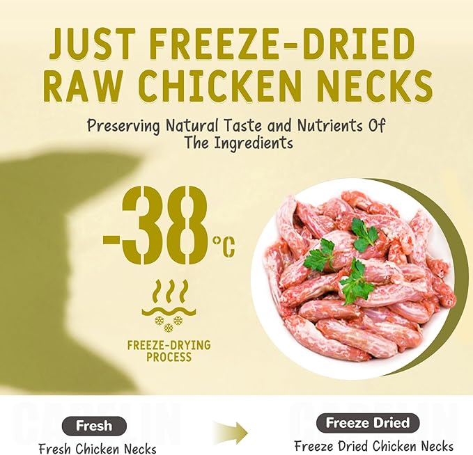 100g (3.53oz) Freeze Dried Chicken Necks for Dogs & Cats - Single Ingredient Raw Treats, High Protein Natural Chews for Bone & Dental Health, Grain-Free Training Snacks