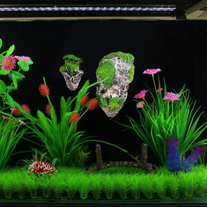 Aquarium Fish Tank Floating Moss Rocks Resin Stone Decorations Artificial Suspended Rock Ornament Landscape(Small)