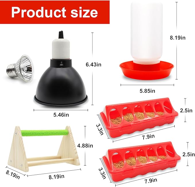 Chick Feeder and Waterer Kit with 75W Heat Lamp, Chick Perch, Flip Top Poultry Feeder, Baby Chick Starter Kit for Chick Brooder, Baby Chicken Supplies for Baby Chick, Duck and Quail