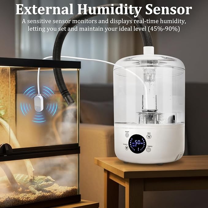 Reptile Humidifier Fogger - 4L Reptile Fogger with Humidity Control Sensor, Timer & 3 Adjustable Mist Levels, Touch & Remote Control, Reptile Mister for Reptiles Amphibians Snake Herps