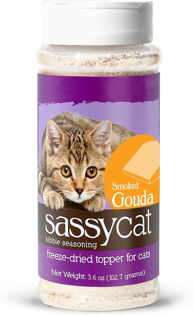 Herbsmith Sassy Cat Kibble Seasoning – Freeze Dried Smoked Gouda – Gourmet Food Topper for Picky Eaters – 100% Human-Grade Cheese for Cats - 3.6 oz
