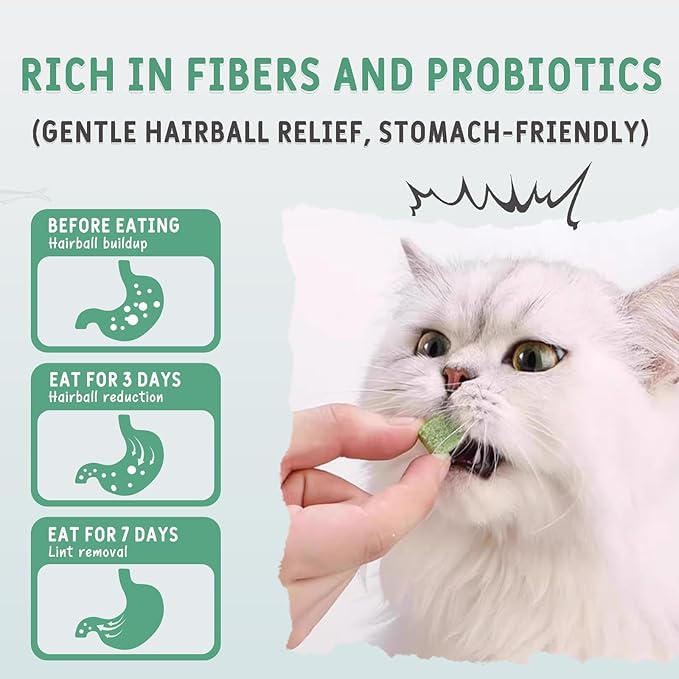 Freeze Dried Cat Grass & Chicken Treats (3.53oz/100g) - Natural Hairball Relief & Digestive Support - Dental Cat Chews for Teeth Cleaning & Fresh Breath - Grain-Free