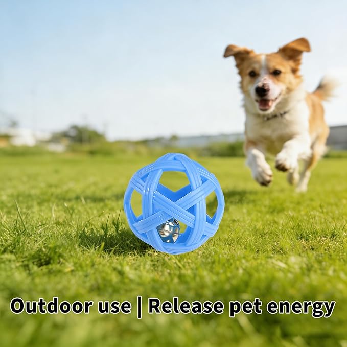 Dog Toy Ball with Bell, TPR Chew Resistant Interactive Fetch Toy for Small to Medium Dogs& Puppies, Lightweight Bouncy Cage-Style Puppy Ball for Boredom Relief & Teething