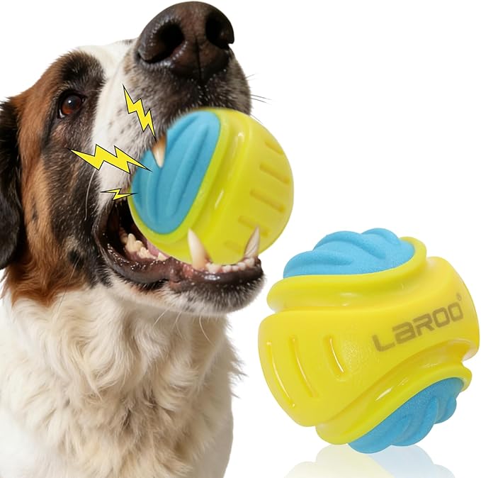 Dog Toy Ball, Indestructible Squeaky Ball for Aggressive Chewers, 3" TPR Rubber Clean Teeth, Relieve Anxiety & Boredom, Interactive Fetch Toy for Medium Large Dogs, Pools &Outdoor Play (Yellow)