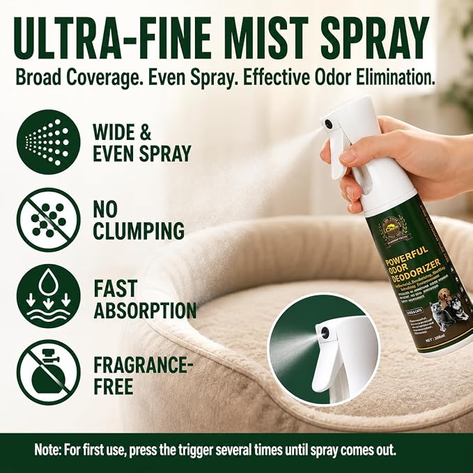 Cleeze Pet Odor Eliminator Spray for Strong Odor, Dog Deodorizing Spray for Dogs and Cats, Pet Deodorizer, Pet Odor Spray for Urine, Carpet, Furniture, Fabric, Safe for Pets, Natural Ingredients, 10oz