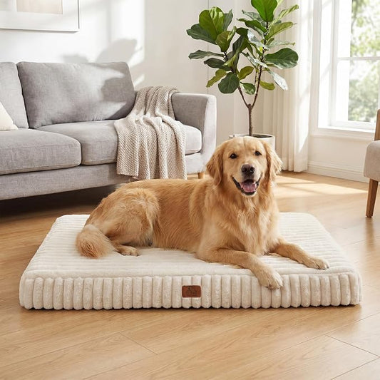 Orthopedic Dog Bed for Extra Large Dog, Waterproof Pet Bed,Non-Slip Bottom and Egg-Crate Foam with Removable Washable Cover Crate Bed,Cream,42"x30"x4"