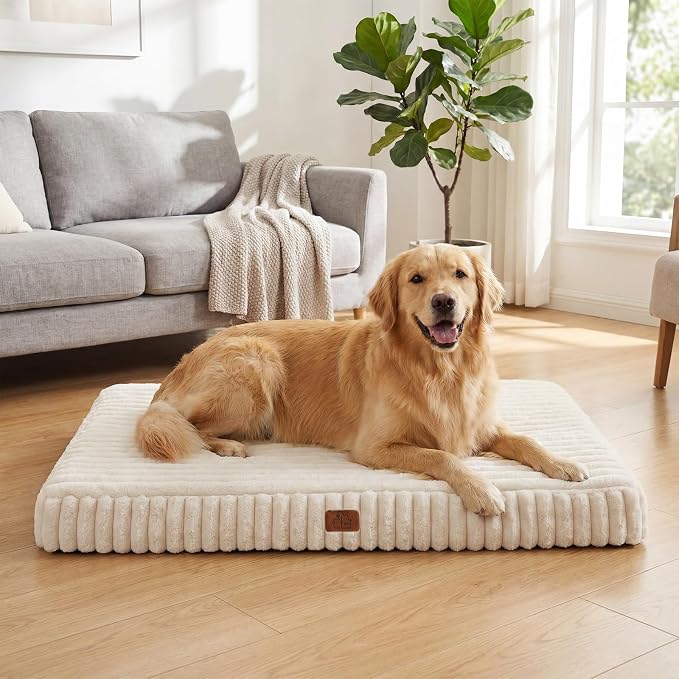 Orthopedic Dog Bed for Extra Large Dog, Waterproof Pet Bed for Crate,Non-Slip Bottom and Egg-Crate Foam with Removable Washable Cover Crate Bed,Cream,41"x27"x4"