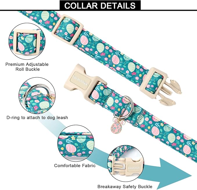 Lionet Paws Easter Dog Collar- Cute Colorful Eggs Green Dog Collars with Plastic Buckle, Light Adjustable Dog Collars with Egg Pendant for Small Dogs