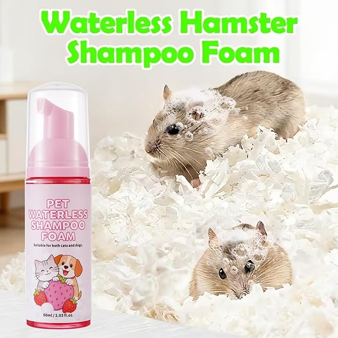 Rabbit Shampoo - 60ml Waterless Guinea Pig Cleaning Mousse | Small Pets Grooming Mousse for Rabbits, Cats, Dogs, Kittens, Puppies, Hedgehogs, Hamsters, Sugar Gliders, Indoor/Outdoor Home Use