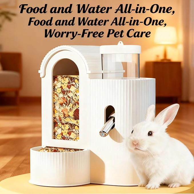 Rabbit Food Water Dispenser, Guinea Pig Water Bottle & Automatic Bunny Feeder, Cage Accessories,3 Color Feeder Dispenser for Hamster, Chinchilla, Ferret Small Animals (Blue)