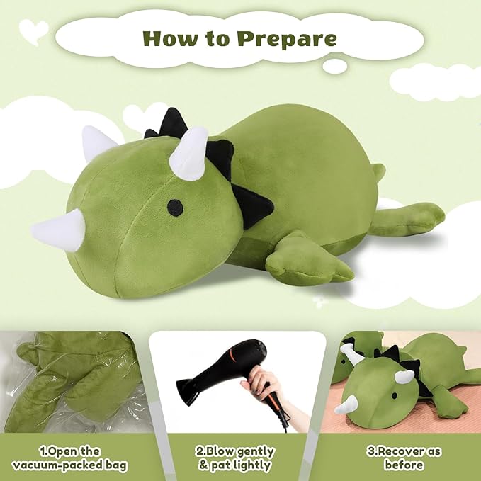 Finebee Weighted Dinosaur Stuffed Animals, Cute Weighted Dino Plush, Soft Stuffed Weighted Plushie Pillow Gifts for Kids & Adults (23.6" 3.1Lbs)