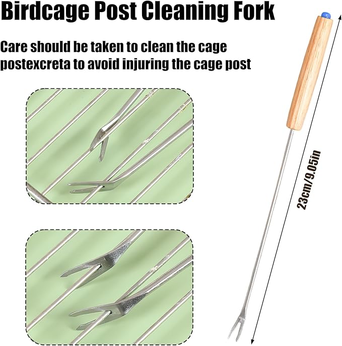 5 Pcs Bird Cage Cleaner Set,Stainless Steel Poop Remover Bird Cage Accessories,Bird Cages Cleaning Brush & Scraper,Cleaning fork & shovel,Mini Dustpan and Broom Set,for Small Animal Cages Clean