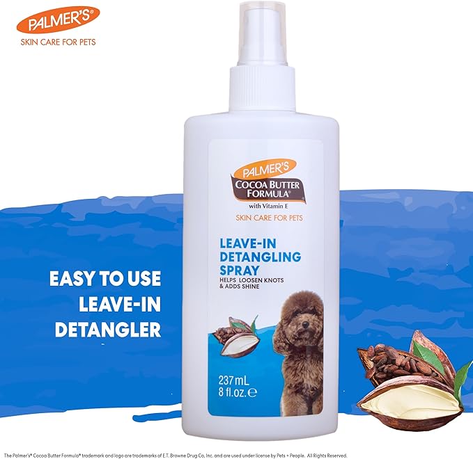 Palmer’s for Pets Detangling and Conditioning Leave-In Spray, Cocoa Butter - No-Rinse Dematting Dog Conditioner Spray with Vitamin E, Tangle and Knot Remover, 8 Fl Oz