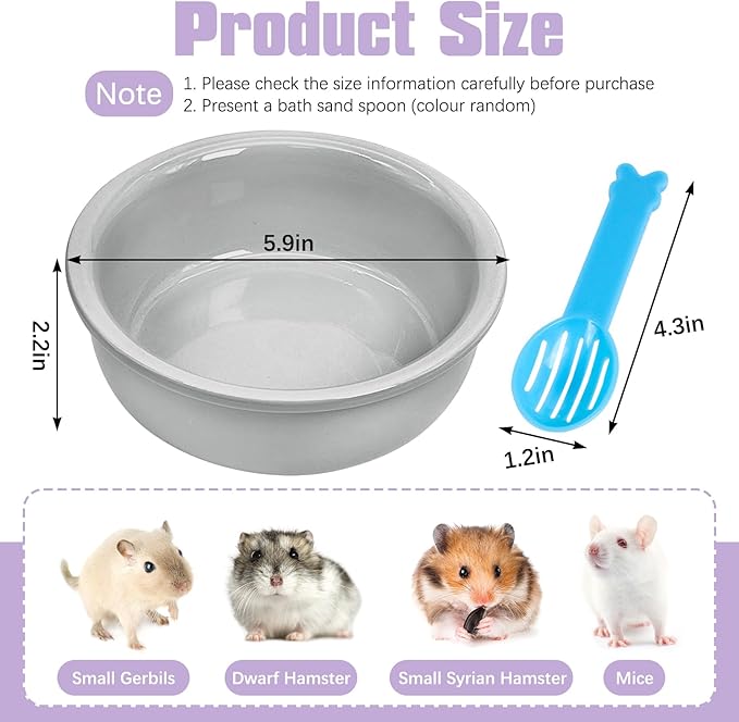kathson Hamster Sand Bath Box Ceramic Small Animals Shower Bathtub Gerbil Litter Box Mice Bathroom Syrian Hamster Digging Sand Container Cage Accessories for Lemmings (Grey)