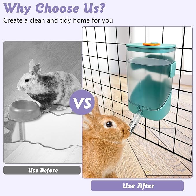 24oz Automatic Rabbit Water Dispenser for Cage Hanging Guinea Pig Water Bottle No Drip Bunny Water Feeder for Ferret Rat Hamster Chinchilla and Other Small Animals (Green)