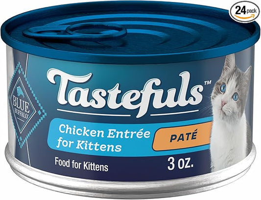 Blue Buffalo Tastefuls Wet Cat Food Paté for Kittens, Made with Natural Ingredients | Chicken Entrée, 3-oz. Cans (24 count )
