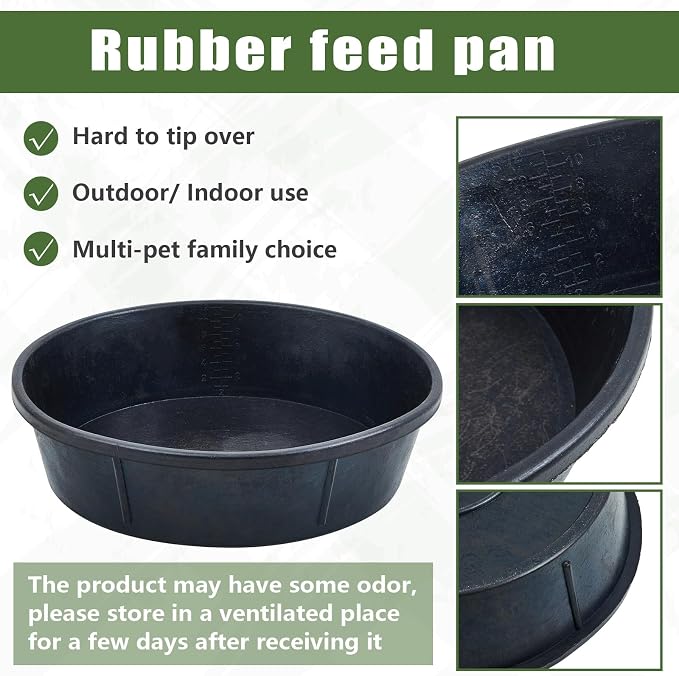 Sadnyy 3 Pcs 12 Quart/ 3 Gallon Rubber Feeder Pan, Rubber Feed Pan Utility Horse Feed Bucket Dog Bowl Horse Feeder for Cats Dogs Goats Chicken Dust Bath Container Animal Feeding, 17.5 x 5.3 inches