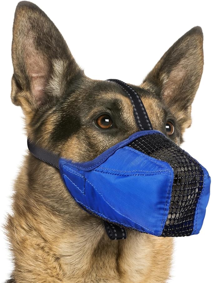 Mesh Dog Muzzle, Breathable Soft Dog Muzzle with Reflective Straps for Secure Fit, Prevents Biting, Chewing Scavenging- Adjustable for Small Medium Large Dogs,Blue,L