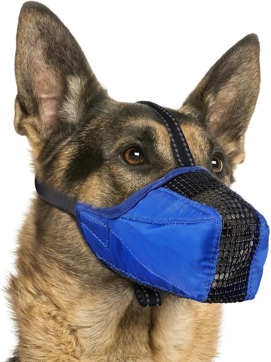 Mesh Dog Muzzle, Breathable Soft Dog Muzzle with Reflective Straps for Secure Fit, Prevents Biting, Chewing Scavenging- Adjustable for Small Medium Large Dogs,Blue,L