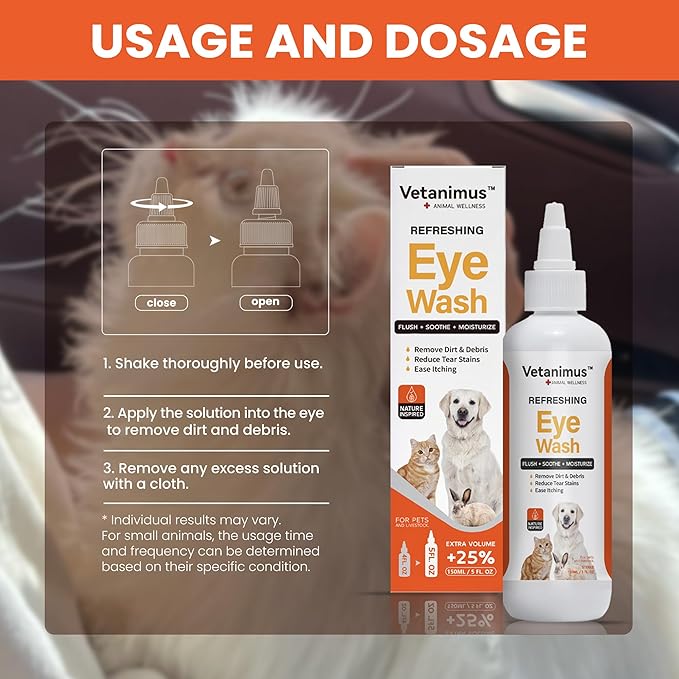Eye Wash 150ml/5 fl.oz for Dogs, Cats, and Livestock Flush Soothe and Moisturize Reduces Tear Staining