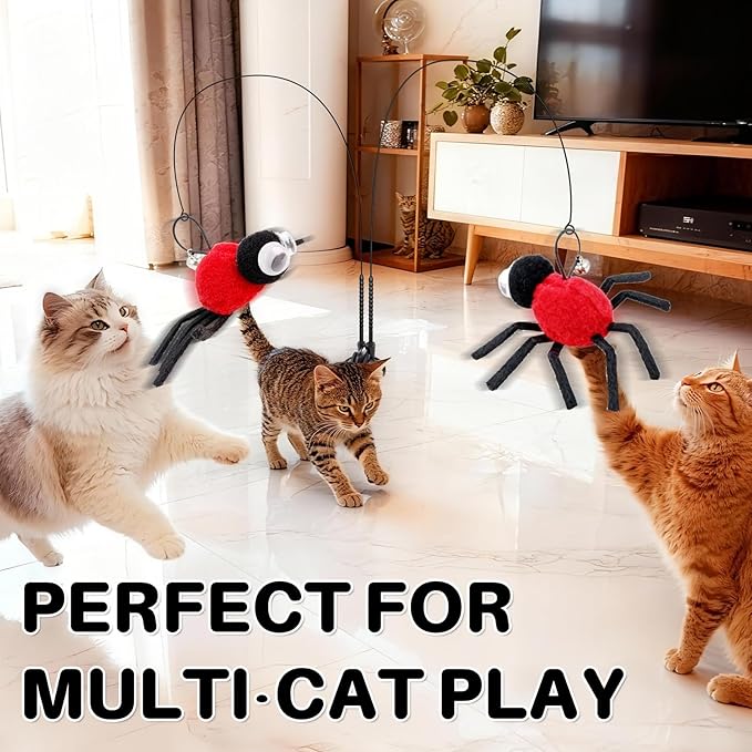 Cat Wand Toy with Replaceable Red Spider Head, Interactive Insect & Feather Teaser Wand for Indoor Cats and Kittens, Ideal for Self-Play or Handheld Bonding, Stimulates Hunting Instincts, Exercise