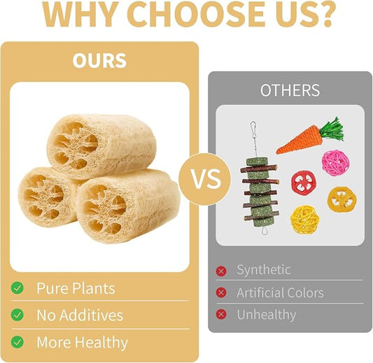 BESNEW Rabbit Chew Toys,100% Natural Loofah Without Additives,Bunny Chew Toys for Teeth,Fiber-Rich Rabbit Treats for Bunny Chinchilla Dogs