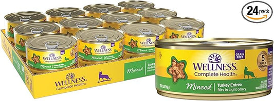 Wellness Complete Health Minced Adult Canned Wet Cat Food, Natural, Protein Rich, Grain Free, Turkey Entrée Recipe, 5.5 oz, Pack of 24 Cans