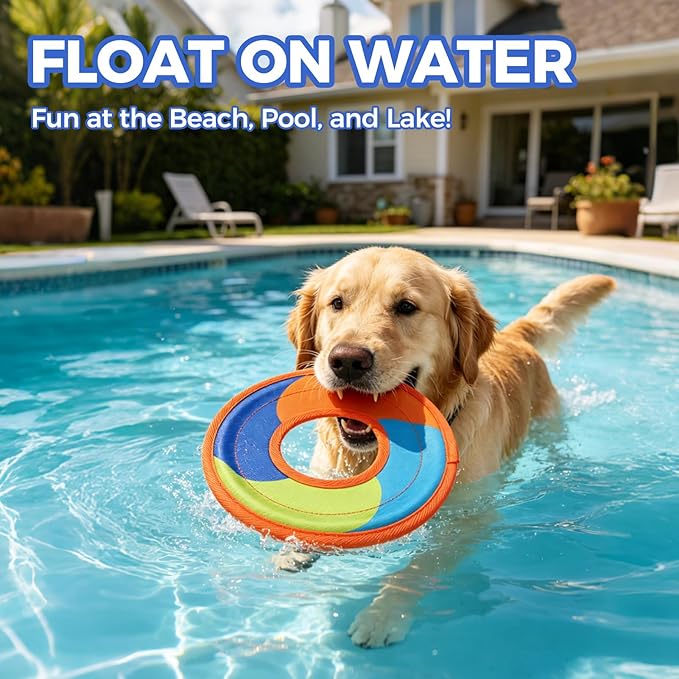 Mihachi Flying Disc Dog Toy, Interactive Water Floating Flyer Lightweight Catch and Fetch Toys for Small Medium Large Dogs, Durable Oxford Cloth Fabric with Soft Edges,Pet Outdoor Exercise Toys,Orange