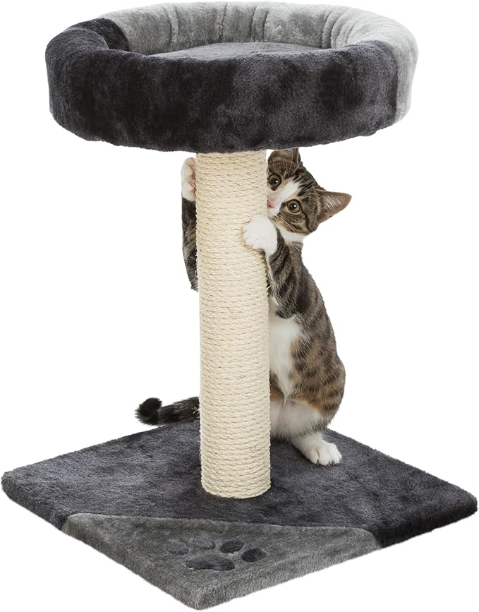Trixie Tarifa Cat Scratching Post 20.5 Inch - Cat Scratcher with Soft Fabric Covering Base and Durable Sisal Rope - with Padded Platform - in Gray/Black