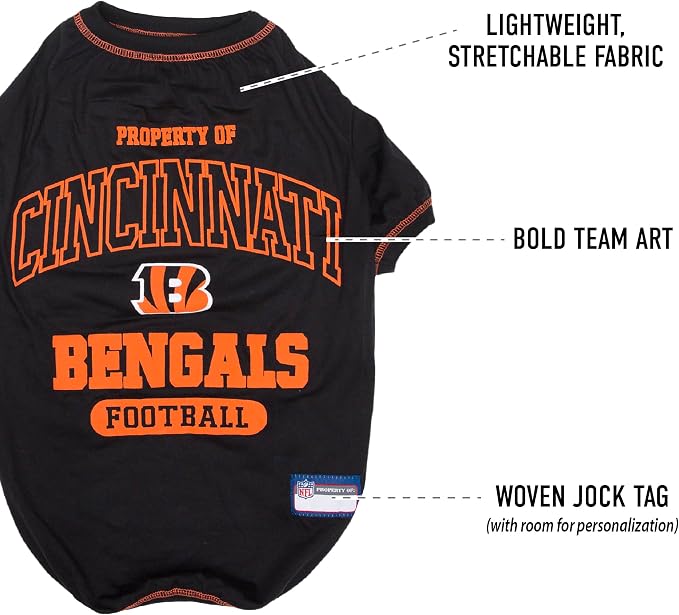 NFL Cincinnati Bengals Dog T-Shirt for Pets, Size X-Small. Officially Licensed Pet Shirt with Team Logo, Soft Stretchable Comfort Fit Apparel for Dogs & Cats
