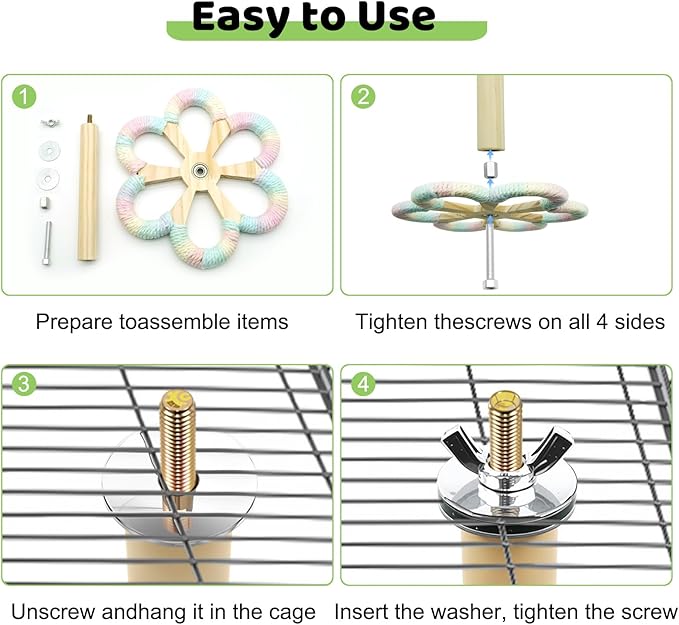 Parakeet Toys & Bird Perch - Rotating Stand with Chew Ball, Bird Cage Accessories for Small & Medium Birds Parakeets Cockatiels Lovebirds Conures Budgies (Rainbow)