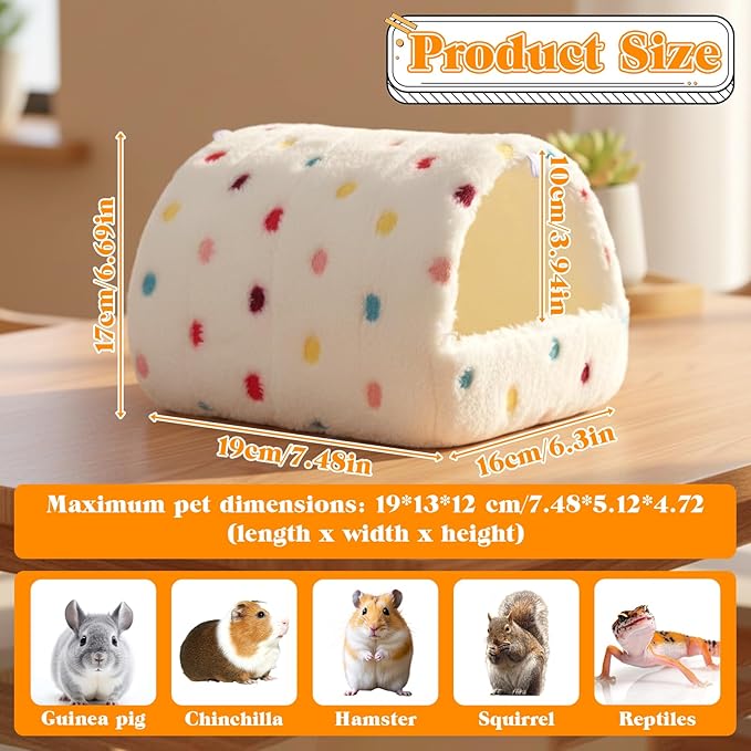 Warming Guinea Pig Hideout, Washable Guinea Pig Houses Polka Dots Small Animal Hamster House with 2 Hooks for Mouse Parrot Hedgehogs Ferrets Bearded Dragons