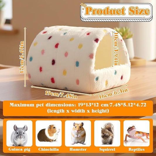 Warming Guinea Pig Hideout, Washable Guinea Pig Houses Polka Dots Small Animal Hamster House with 2 Hooks for Mouse Parrot Hedgehogs Ferrets Bearded Dragons