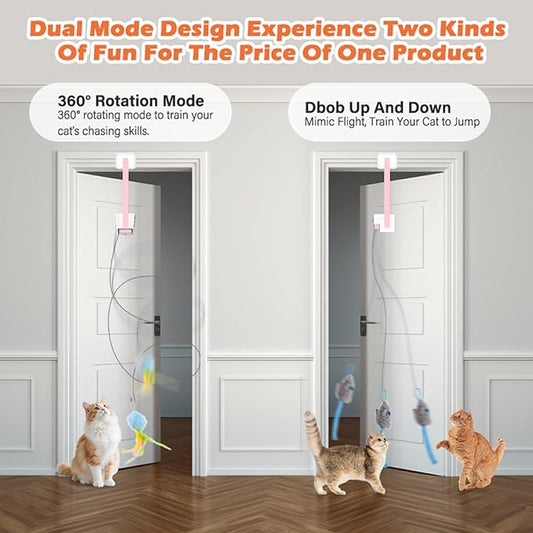 Rechargeable Electric Cat Teaser – Interactive Door Clip Teaser for Cats, 2 Motion Modes (360° Spin & Irregular Jumping), Smart Auto Cat Toy for Exercise & Fun (No Remote)(Pink)