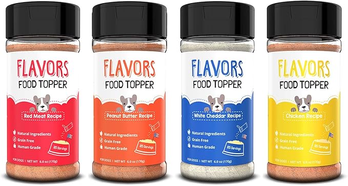 BEAUMONT BASICS Flavors Food Topper for Dogs - All 4 Recipes Gift Pack - Natural, Grain Free - Perfect Kibble Seasoning and Hydrating Treat Mix for Picky Dog - Pack of 4-6.0oz Bottles