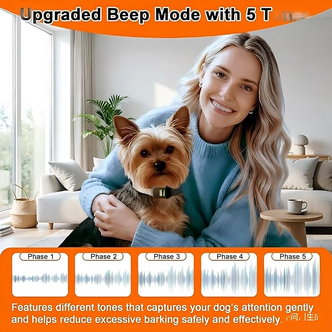 Bark Collar, Dog Bark Collar for 5-60LBS Small & Medium Dogs, IP67 Waterproof Rechargeable Training Bark Collar, Anti Barking Collar with 3Modes, 5 Beep & 7-Level Sensitivity(Black)