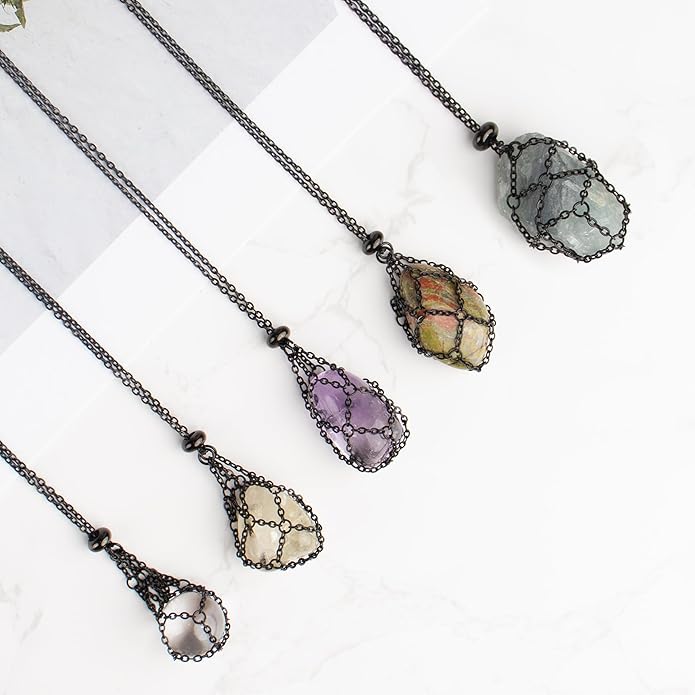 22Inch Stainless Steel Interchangeable Crystal Holder Necklace Chained GemStones Cage Necklace Trendy Pendant Necklace for Women Men Necklace Holder for Healing Crystal