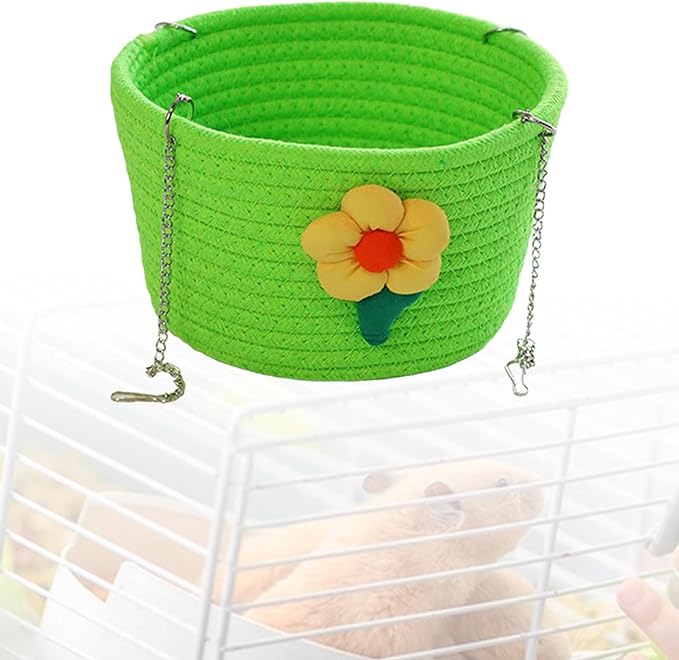 Small Pet Hammock Cage Accessory Multipurpose Rest House with Sturdy Chains Rat Sleeping Nest Hanging Rat Bed Basket for Yard, Green
