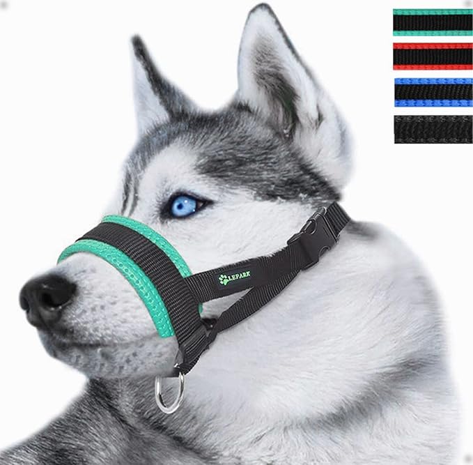 Nylon Dog Muzzle for Small,Medium,Large Dogs Prevent from Biting,Barking and Chewing,Adjustable Loop(M/Green)