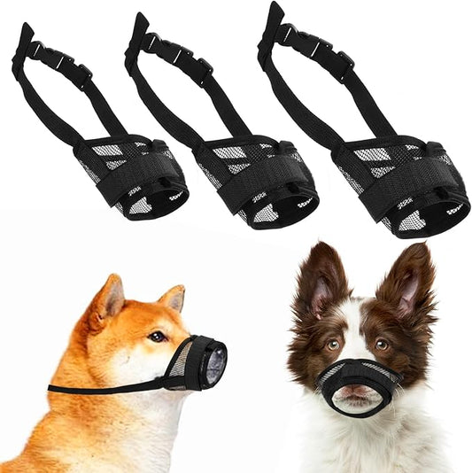 ElevateTech 3Pcs Dog Muzzle Soft Mesh Muzzle for Small Medium Large Dogs Adjustable Strap Breathable Dog Mouth Guard Anti Biting Barking Chewing Suitable Pets Walking Camping 3 Sizes (Black S M L)
