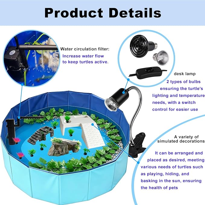 22.8 inch Large Size Turtle Tank Habitat Kit with Basking Platform, for Turtles, Crayfish, Crab, Aquatic Tortoise Enclosure Starter Aquarium, Pet Turtle Reptile Habitat